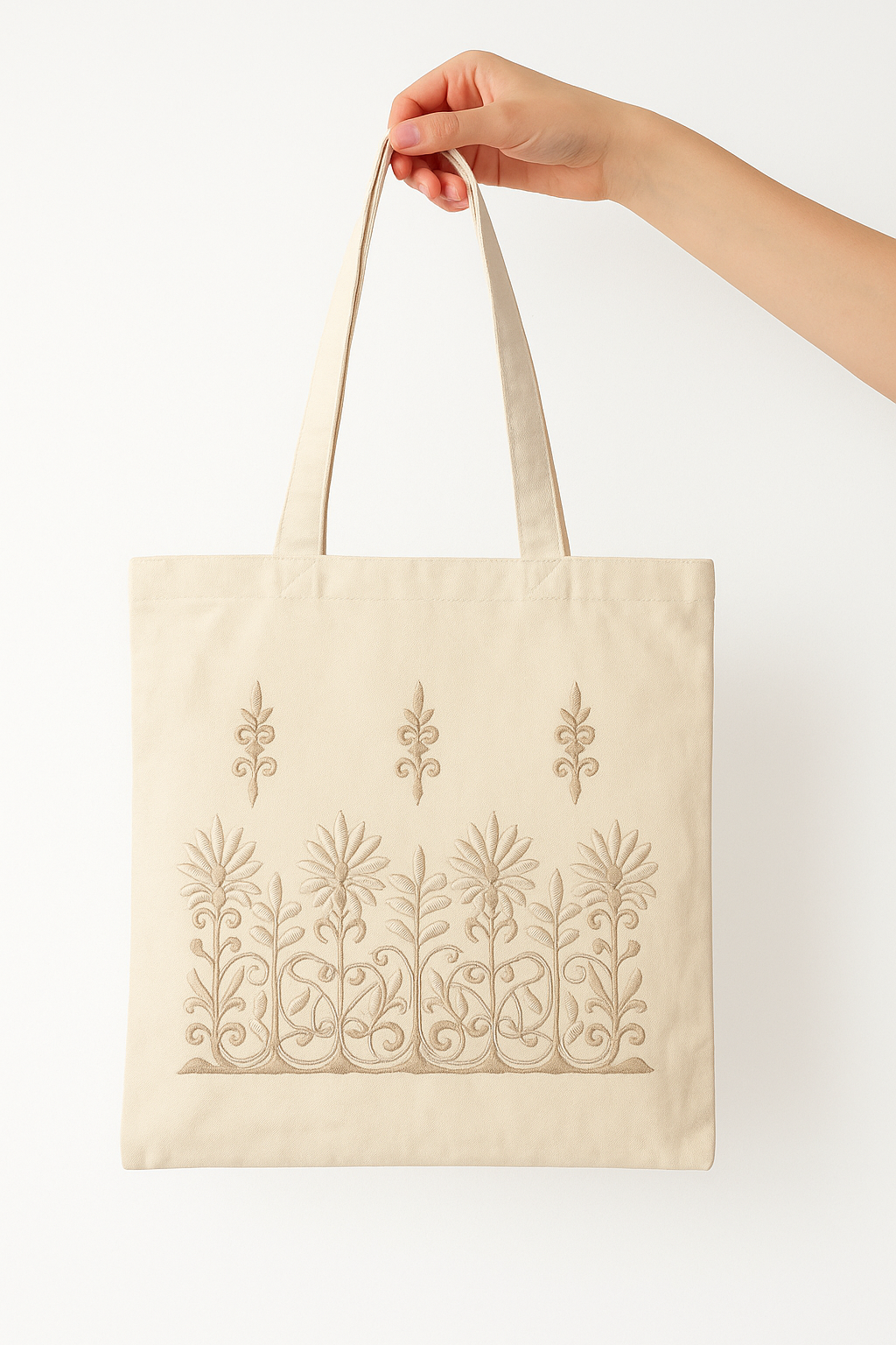 Cream Corduroy Embroidered Tote Bag