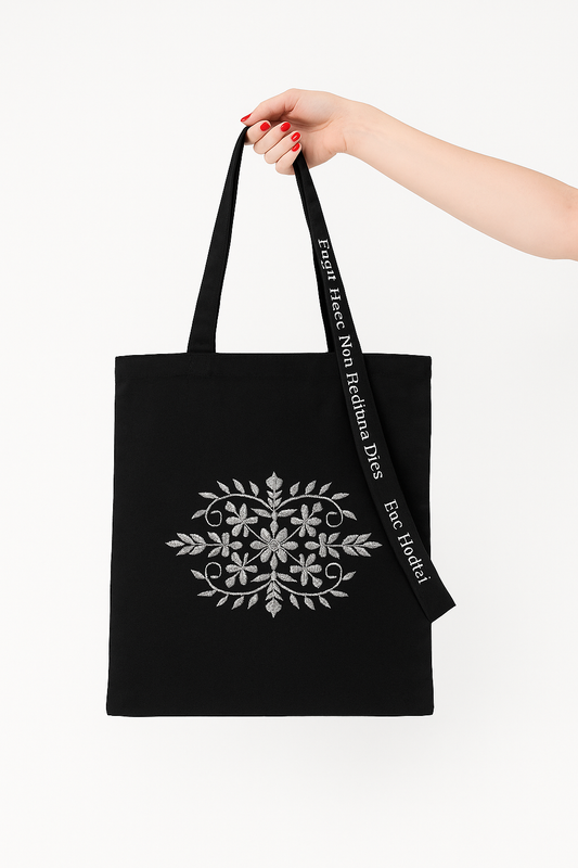 Black Midnight Bloom Embroidered Tote Bag